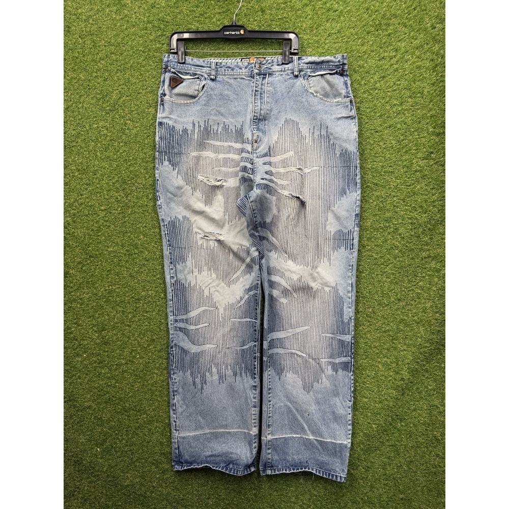 Akademiks Jeans Mens 40 y2k Unseen Forces Denim Graphic Wide Leg Grunge Baggy